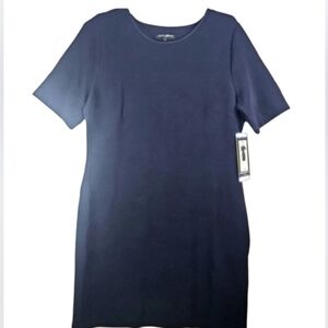 Mario Serrani Italy Women's Textured Knit Dress Midnight Navy Ribbed Knit Size L